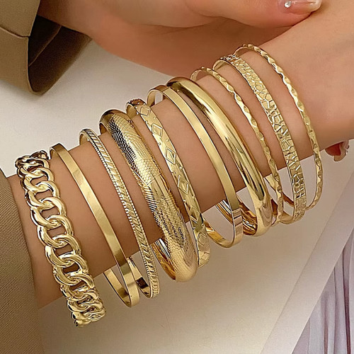 Piece gold tone bangle - gold,