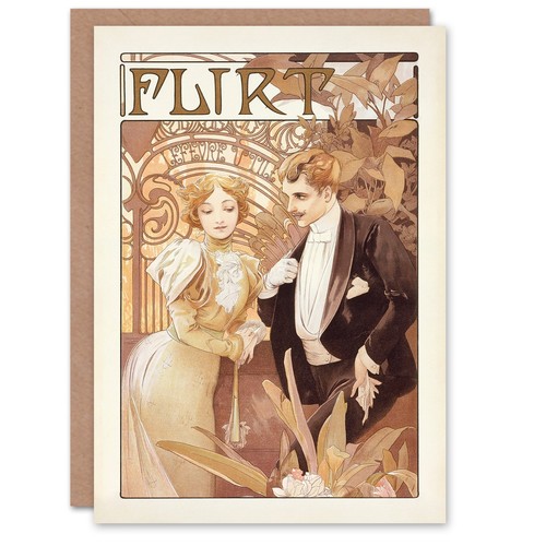 Alphonse mucha art card - art, flirt