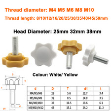 Thumb Screws M4 M5 M6 M8 M10 Star Shape Bakelite Hand Grip Knob Tightening Bolts