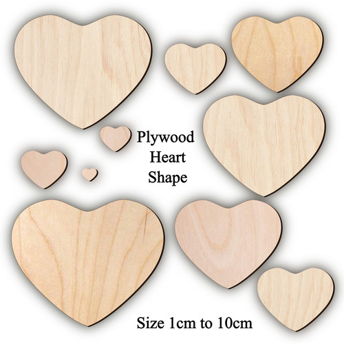 Wooden heart shapes - wooden, 1-10cm