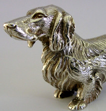 QUALITY ENGLISH SILVER PLATED DACHSHUND DOG DESK FIGURE c1950s ANIMAL 420g