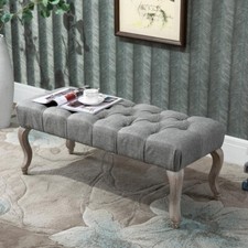 Tufted Fabric Ottoman Bench Seat End Stool Window Accent Chair Grey Wood Legs
