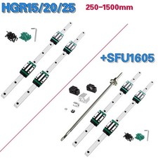 Linear Guide Rail 2PCS HGR15/20/25+4 Slide Blocks RM/SFU1605 BF/BK12 Nut CNC