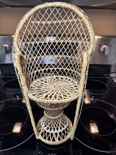 Vintage Wicker Peacock Fan Back Rattan Chair 16” Doll Or Plant Stand Boho