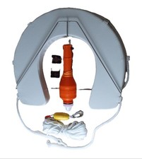 White Man Overboard Rescue Package Horseshoe Life Buoy + Mount + MOB Lamp & Line