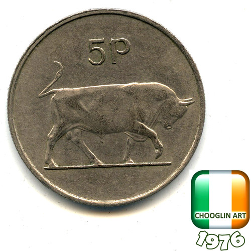 Irish 1976 five pence 5p - five,