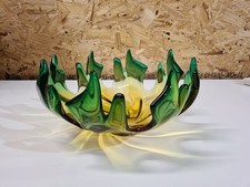 Vintage Murano Green/Amber Hand Blown Art Glass Bowl 