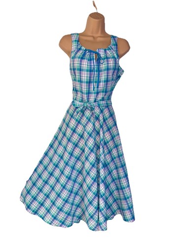 Vintage blue white plaid midi - vintage,