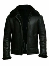 Mens Leather Sheepskin Shearling Jacket Aviator Flying FUR B3 BOMBER Pilot Coat
