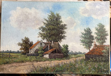 Oil Painting Farm Estate Landhof Antique° Unreadable Sihgniert° Gehöft Field