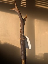 ROE DEER ANTLER TOPPED HAZEL STICK WITH BROWN CORD WRAP  1.1/1.2 metre 