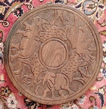 Vintage Hand Carved African Wooden Decorative Plate/Plaque/Table Top Elephant 