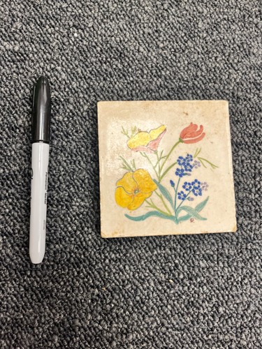 Floral ceramic tile yellow - floral,