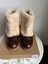 NIB UGG Maylin Chestnut Brown Womens Pull On Leather Shearling Cuff Boots 7