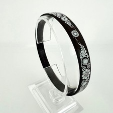 Michaela Frey Vienna Enamel Bangle Vintage Brown White Floral Signed Austria