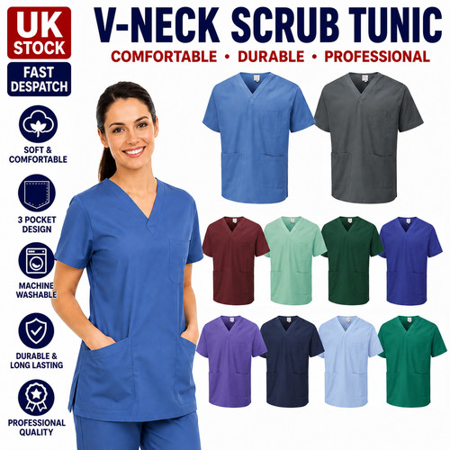 Ladies scrub tunic top neck - scrub, v-neck
