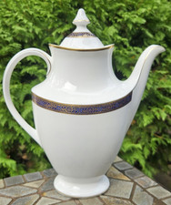 Vintage RARE Royal Doulton Harlow Coffee Pot w/ Lid White Gold Blue 5034 FREESHP