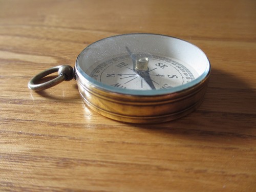 Vintage brass pocket compass - brass,