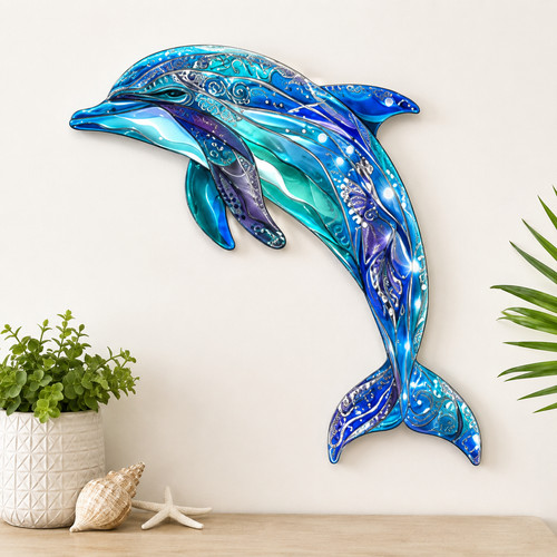 Metal dolphin wall - dolphin, art