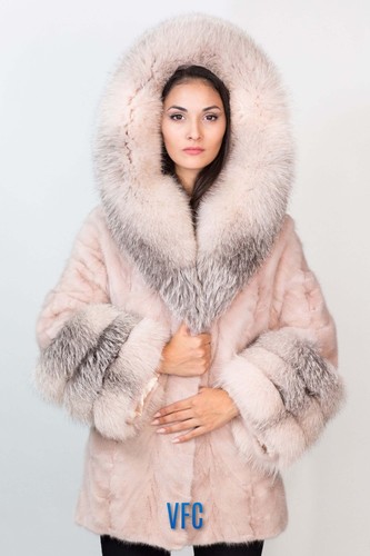 Powder pink mink coat with - pink, fox