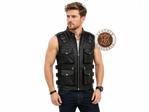 Men black leather biker - men’s,