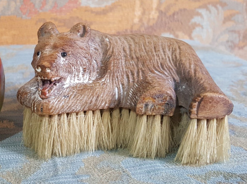 Antique wooden bear brush - wooden,