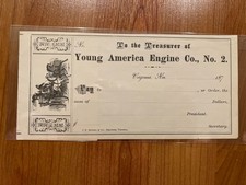 1870s Virginia, Nevada Fire Department check