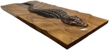 30 Inch Alligator Swimming Wood Carving Engraved Wood Carving  Rustic Animal De