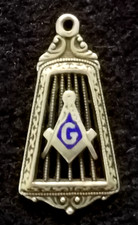 Vintage Art Deco Freemason Masonic Enamel Pocket Watch Chain Fob Pendant