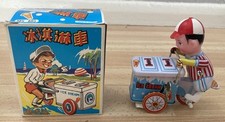 Vintage Clockwork Ice Cream Vendor Boy Windup Tinplate Toy MS 405 Peddle Bike