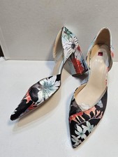 Hogl floral silk blue black court shoes, size 6.5 new with box