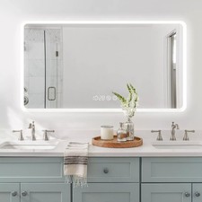LED Bathroom Mirror with Touch Control 3 Color Modes Demister Anti-Fog New