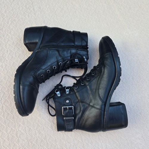 Black chunky heel combat boots - black,