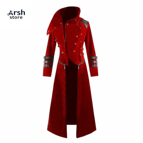 Red velvet gothic long coat - velvet,