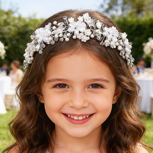 White pearl floral headband - pearl,