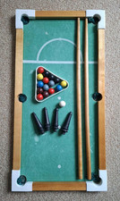 Vintage Mini Bar Billiards Set w Balls, Skittles, Triangle & 2 Cue Sticks RARE
