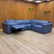 Furniture Village Inca Corner Sofa Cat-40/12 Aegean Blue Leather Power Recliner