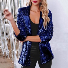 Ladies Jacket Sparkly Sequins Long Sleeve Christmas Coat Blazer Party Tops 8-20
