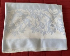 Vintage Large Rectangle Light Blue & White Damask Cotton Tablecloth 70" x 52"