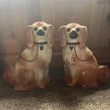 Matching Pair of Staffordshire Pottery Russet Spaniels 