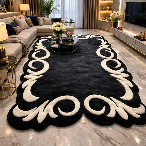 Black scalloped area - black, rug