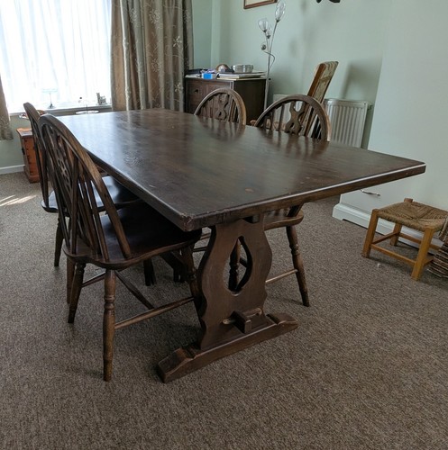 Solid oak trestle dining - oak, table