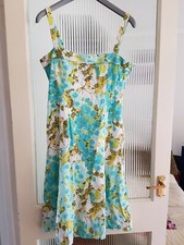 Phase Eight Size 14 Blue Green Flower Print Strap Dress