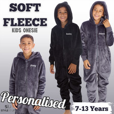 Personalised Kids Boys Girls Hooded 1Onesie Fleece Pyjamas Loungewear Jumpsuit