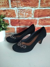 Clarks plus black suede bead chain diamante high heel court shoes UK 6 D EU 39