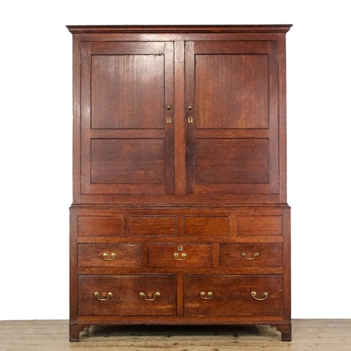 Antique large oak linen press - linen,