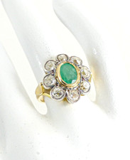 18ct Gold Emerald & Diamond Ring Victorian Antique Cluster 2.2ct Size N Gift Box