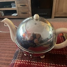 Complete Everhot 1930's Cream Teapot with Chrome outer, strainer and felt liner