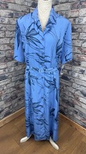 Vintage Norman Linton Blue Floral Belted Midi Shirt Dress Size UK 22 BNWT