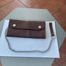 QUALITY VINTAGE THICK LEATHER NOTE WALLET ON STRONG BELT CHAIN MARKET TRADER USE
